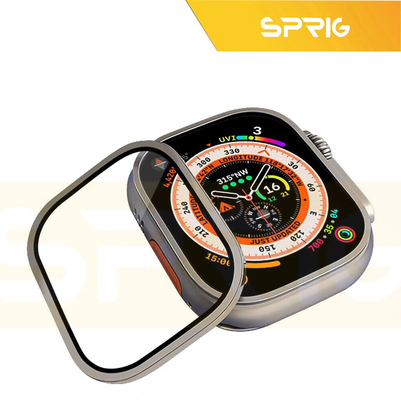 محافظ صفحه نمایش اسپریگ مدل Frame Glass مناسب برای اپل واچ سری Ultra 49 mm