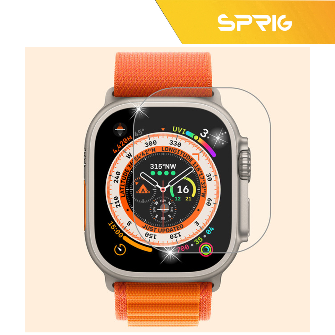 محافظ صفحه نمایش شیشه ای اسپریگ مدل SH-SPG مناسب برای اپل واچ سری Ultra 49 میلیمتری مجموعه دو عددی