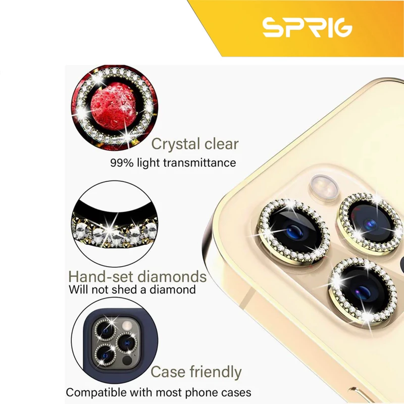 محافظ لنز دوربین اسپریگ مدل Ring metal Diamond مناسب برای گوشی موبایل اپل Iphone 12 Pro