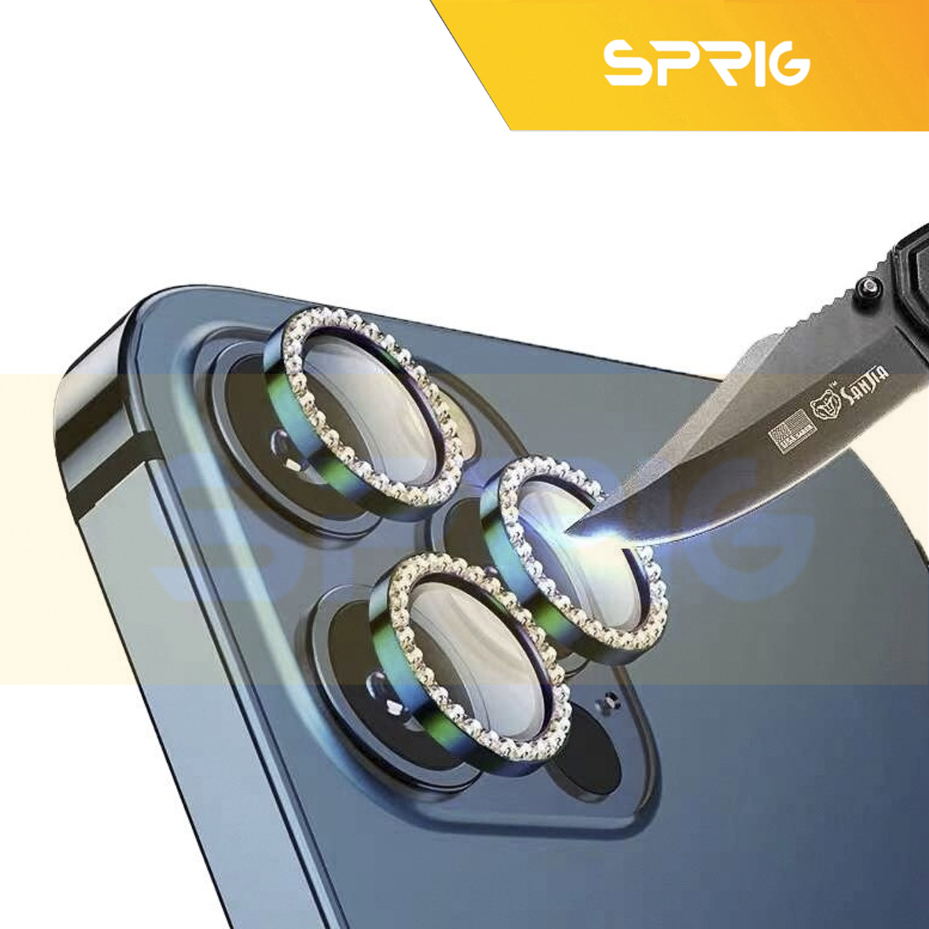 محافظ لنز دوربین اسپریگ مدل Ring Metal Diamond مناسب برای گوشی موبایل اپل Iphone 15 Pro / 15 Pro Max