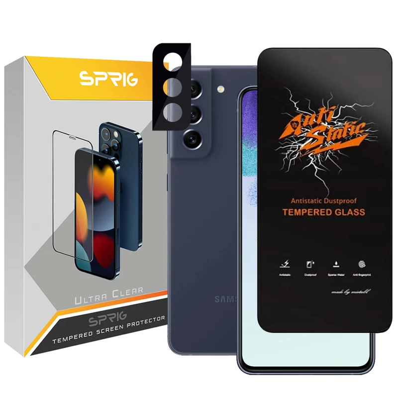 محافظ لنز دوربین اسپریگ مدل 3D-Antis مناسب برای گوشی موبایل سامسونگ Galaxy S21 Fe 5G به همراه محافظ صفحه نمایش گوشی