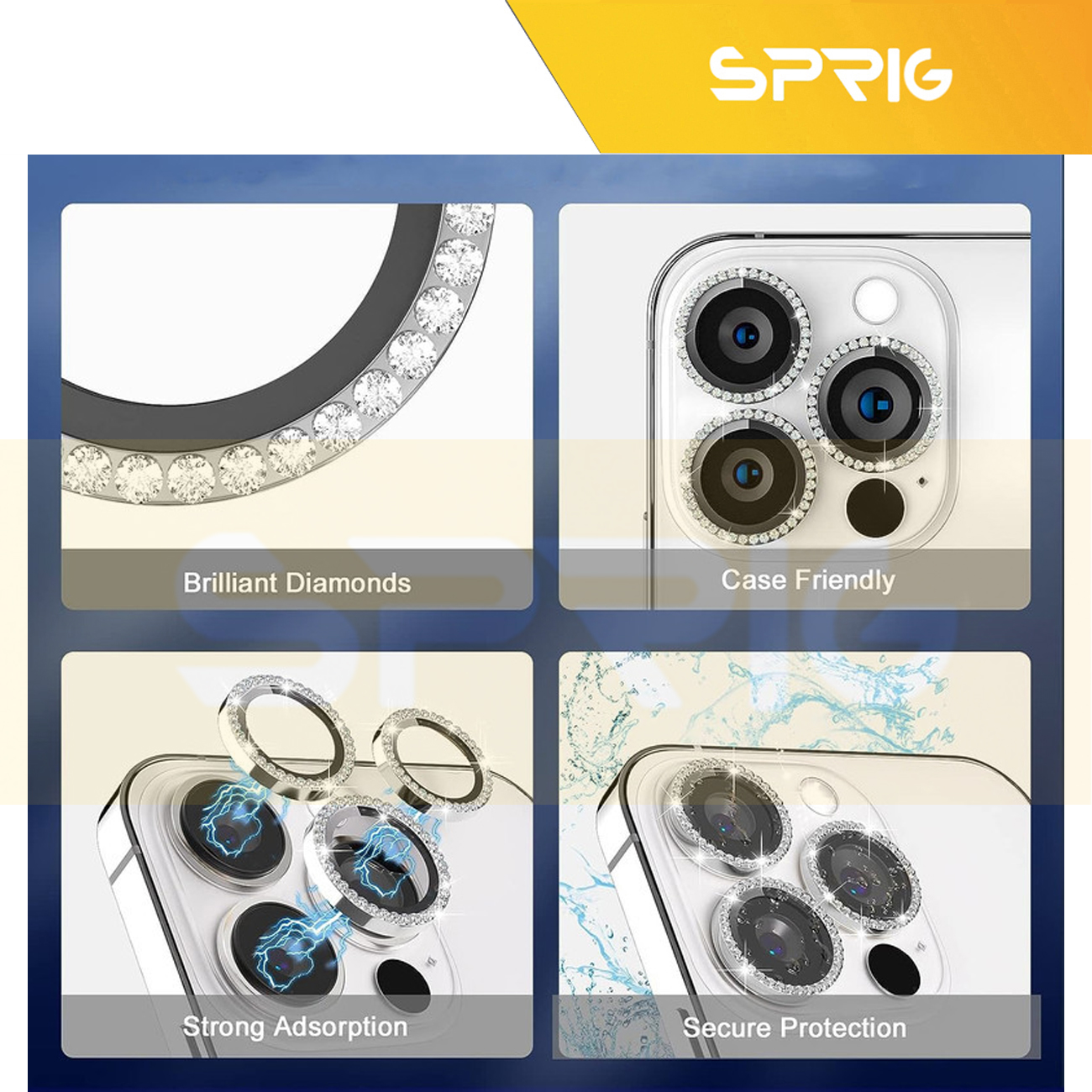 محافظ لنز دوربین اسپریگ مدل Ring Metal Diamond مناسب برای گوشی موبایل اپل Iphone 15 Pro / 15 Pro Max
