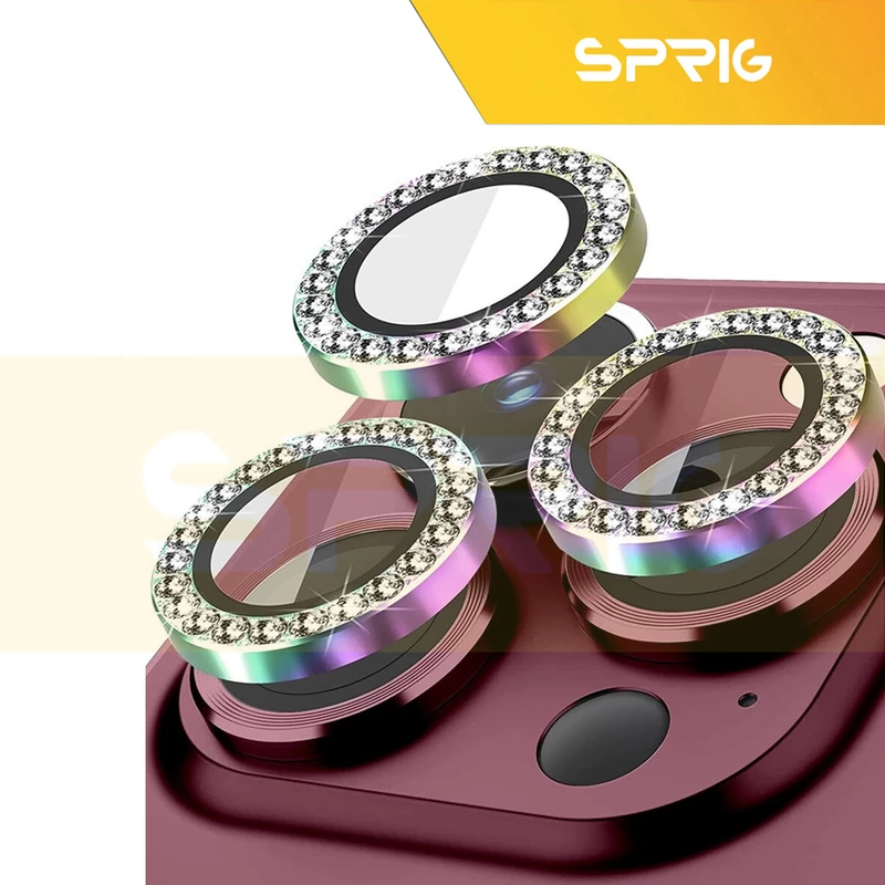 محافظ لنز دوربین اسپریگ مدل Ring Metal Diamond مناسب برای گوشی موبایل اپل Iphone 15 Pro / 15 Pro Max