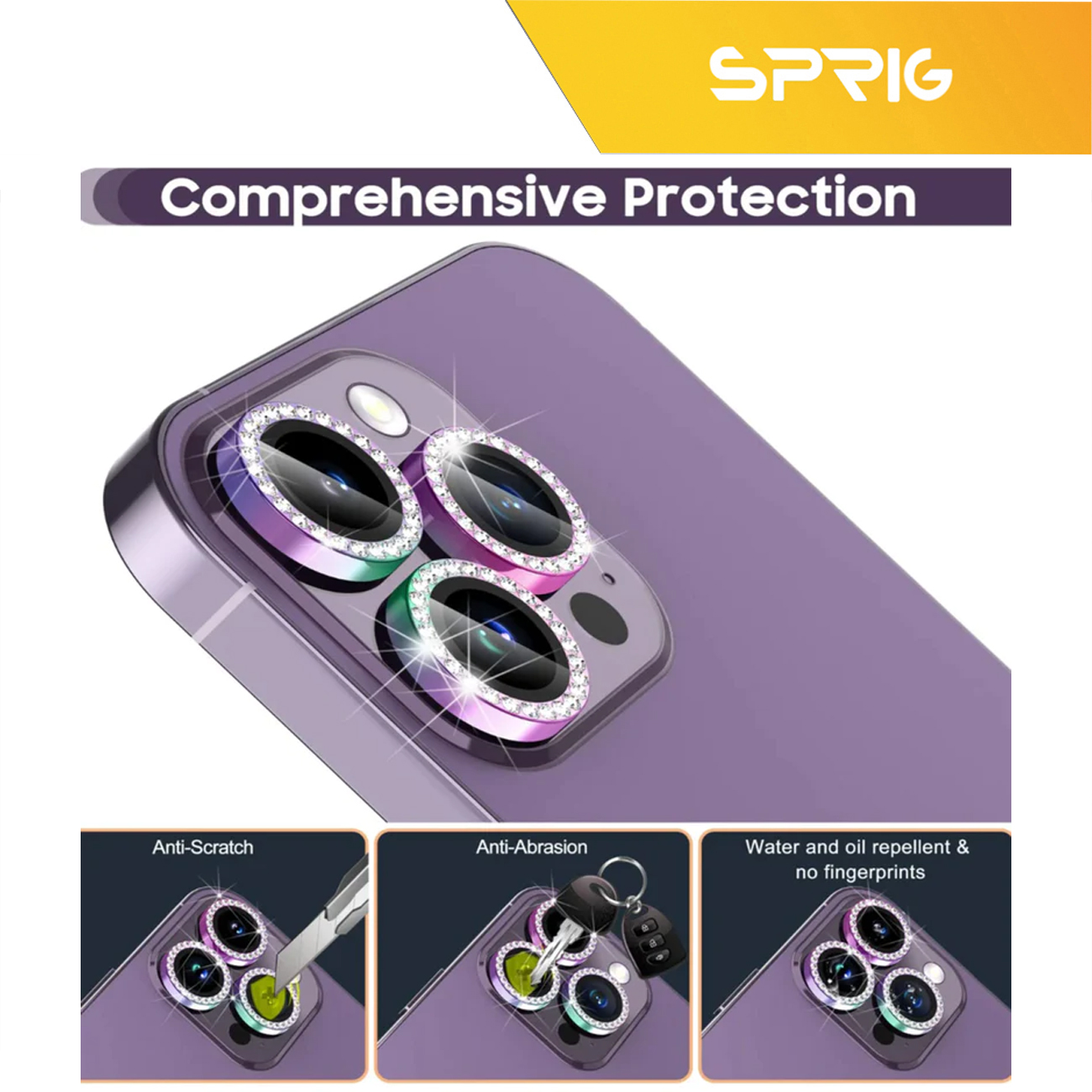 محافظ لنز دوربین اسپریگ مدل Ring metal Diamond مناسب برای گوشی موبایل اپل Iphone 12 Pro