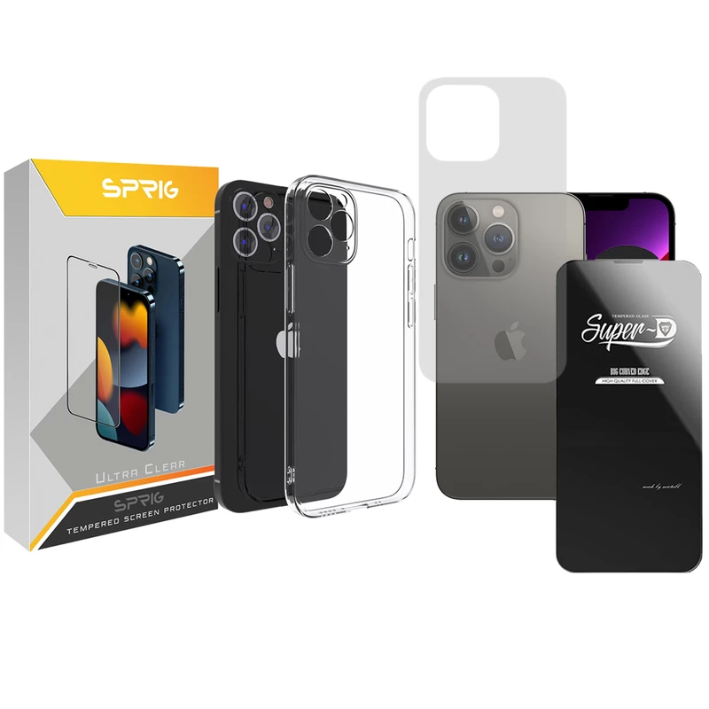 کاور اسپریگ مدل SuperD-Back-Cl مناسب برای گوشی موبایل اپل iPhone 12 Pro به همراه محافظ صفحه نمایش و محافظ پشت گوشی
