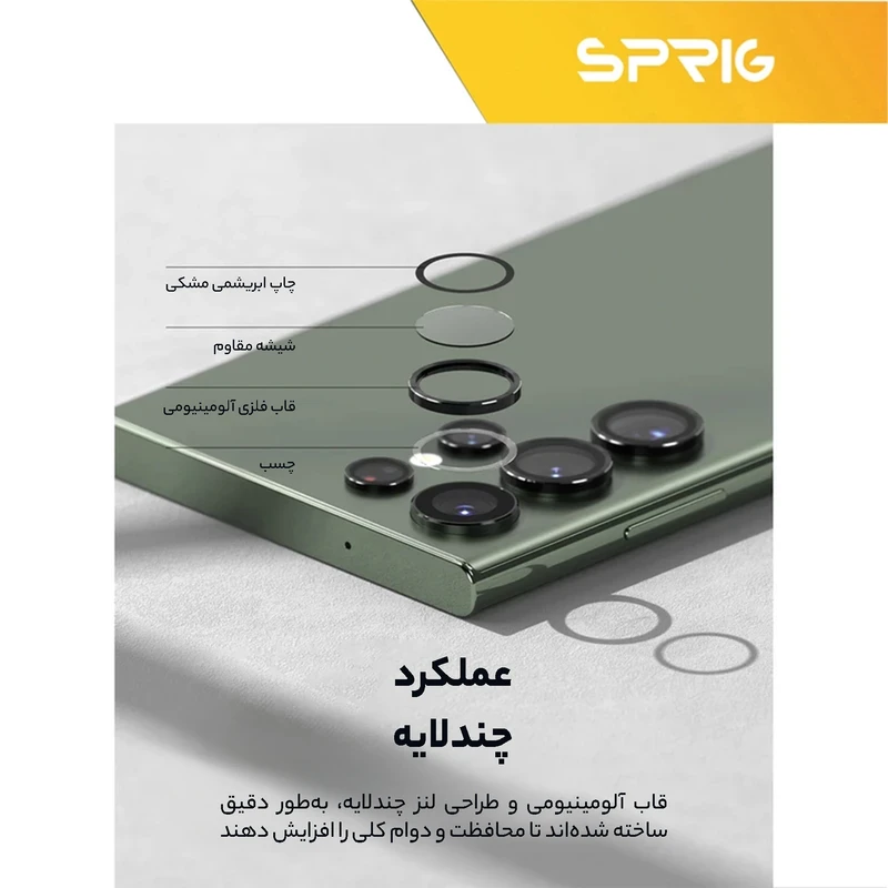 محافظ لنز دوربین رینگی اسپریگ مدل LRSP مناسب برای گوشی موبایل سامسونگ Galaxy S23 Ultra