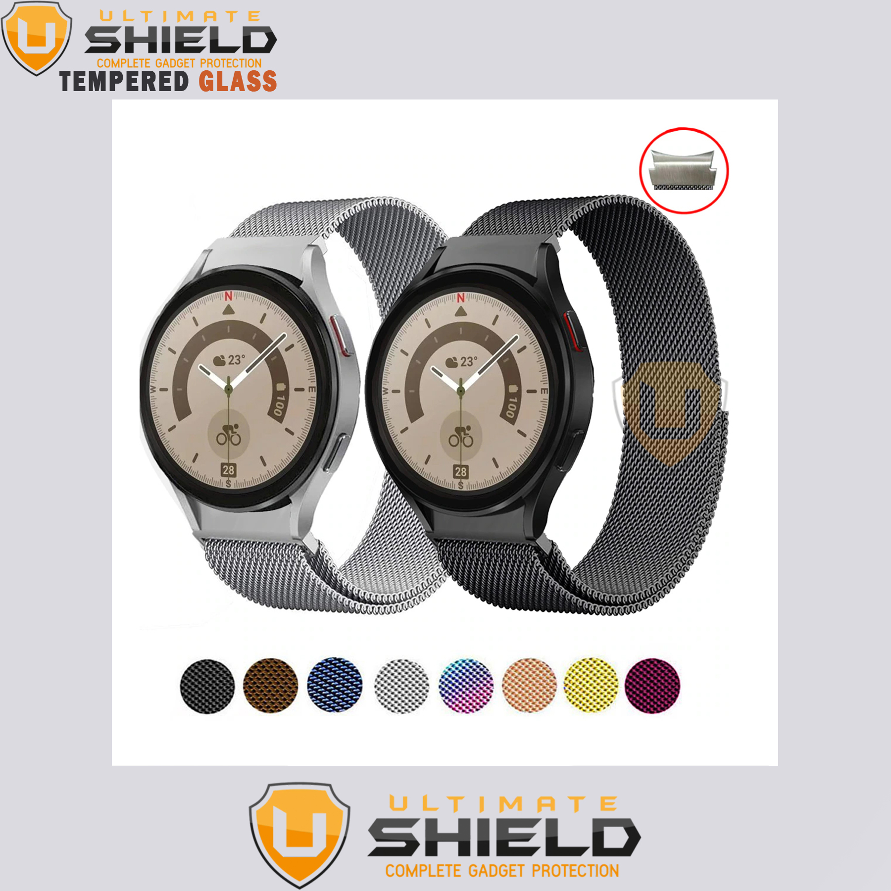بند آلتیمیت شیلد مدل Milanese مناسب برای ساعت هوشمند سامسونگ Galaxy Watch Active 1 / Active 2 40mm / Active 2 44mm / Watch 3 41mm / Galaxy Watch 4 40mm / watch 4 42mm / watch 4 44mm / watch 4