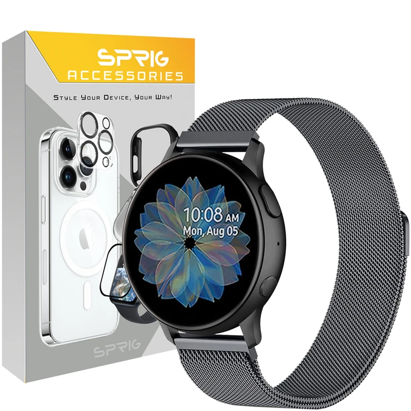 بند اسپریگ مدل Gray Milanese مناسب برای ساعت هوشمند سامسونگ Galaxy Watch Active 2 40mm / Active 2 44mm / Watch 3 size 41mm / Watch 4 40mm / watch 4 42mm / watch 4 44mm / watch 4 classic 46mm