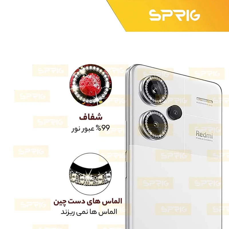 محافظ لنز دوربین رینگی اسپریگ مدل Ring Metal Diamond مناسب برای گوشی موبایل شیائومی Redmi Note 13 Pro Plus