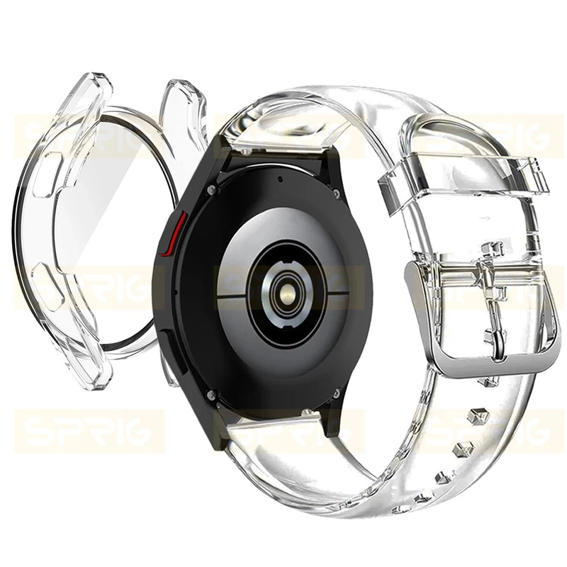 بند اسپریگ مدل Clear Silicone PC مناسب برای ساعت هوشمند سامسونگ Galaxy Watch 6 classic 47mm به همراه کاور