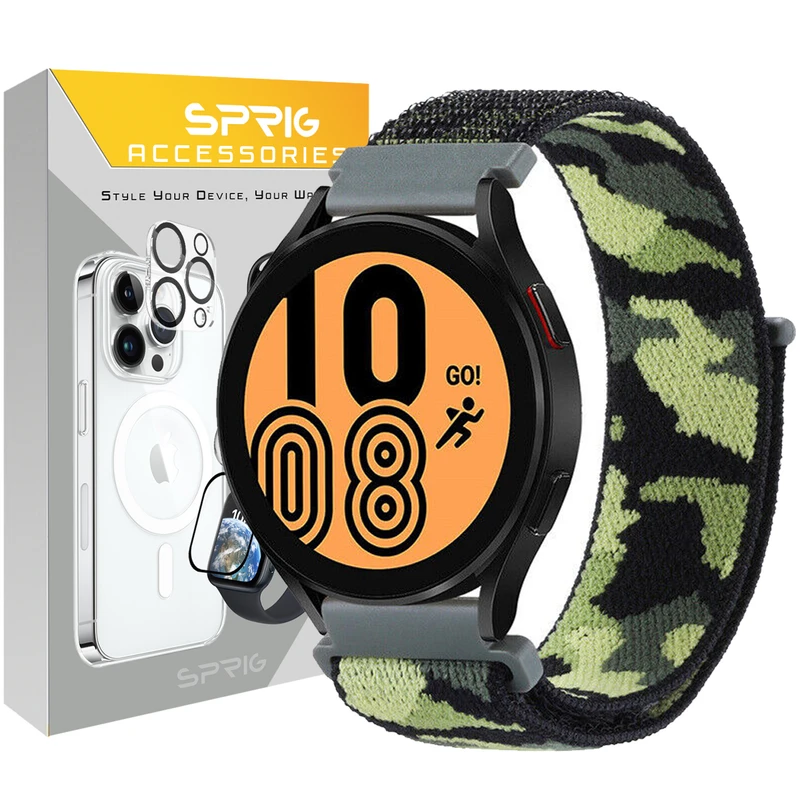 بند اسپریگ مدل Army nylon مناسب برای ساعت هوشمند سامسونگ Galaxy Watch Active 2 40mm / Active 2 44mm / Watch 3 size 41mm / Galaxy Watch 4 40mm / watch 4 42mm / watch 4 44mm / watch 4 classic 4