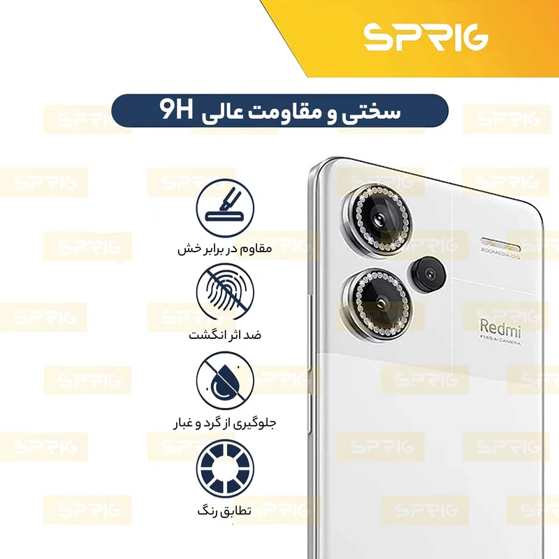 محافظ لنز دوربین رینگی اسپریگ مدل Ring Metal Diamond مناسب برای گوشی موبایل شیائومی Redmi Note 13 Pro Plus