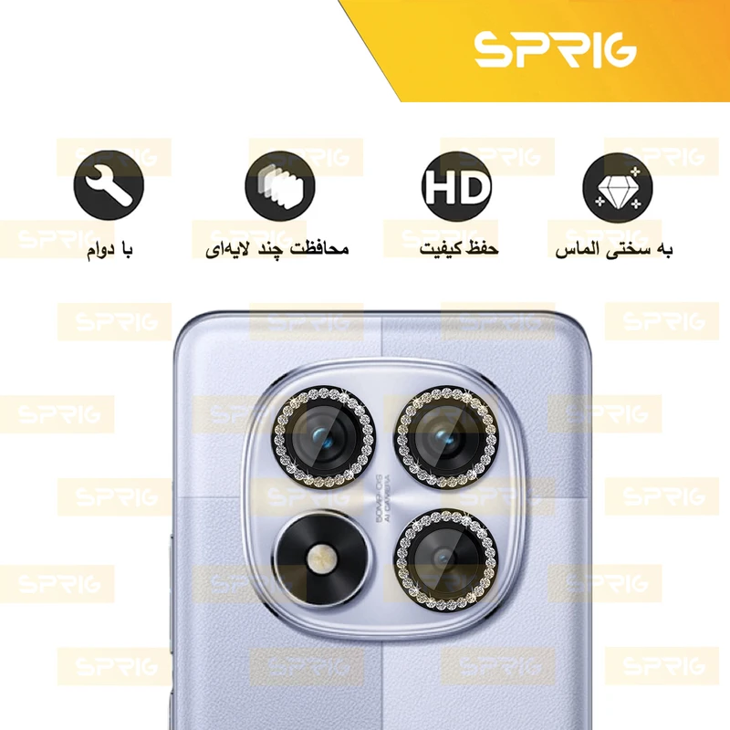 محافظ لنز دوربین اسپریگ مدل Ring Metal Diamond مناسب برای گوشی موبایل شیائومی Note 14 Pro