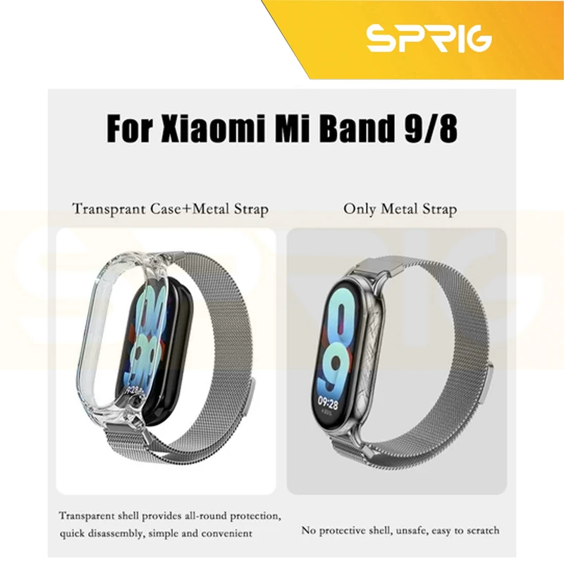 بند اسپریگ مدل Milanese Clear Cover مناسب برای ساعت هوشمند شیائومی Mi band 8/9