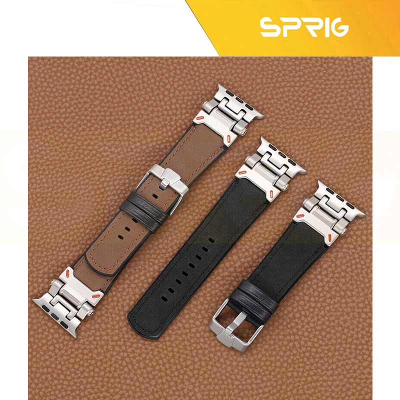 بند اسپریگ مدل Leather AP مناسب برای ساعت هوشمند اپل Series 10 46mm