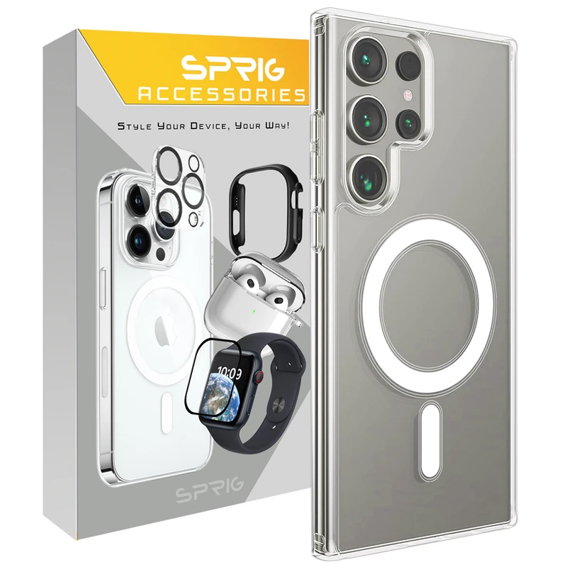 کاور اسپریگ مدل Magsafe Full Ring مناسب برای گوشی موبایل سامسونگ Galaxy S25 Ultra به همراه محافظ صفحه نمایش گوشی و محافظ لنز دوربین