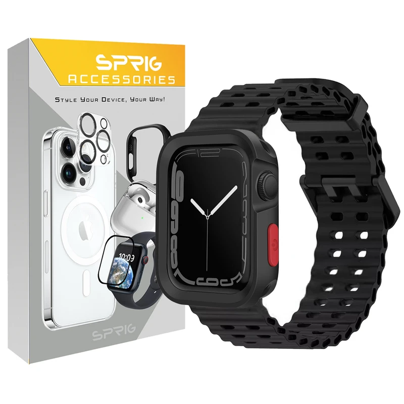 بند اسپریگ مدل Ocean Buckle Amizze مناسب برای اپل واچ SE 2023 Aluminum Case 44mm به همراه کاور