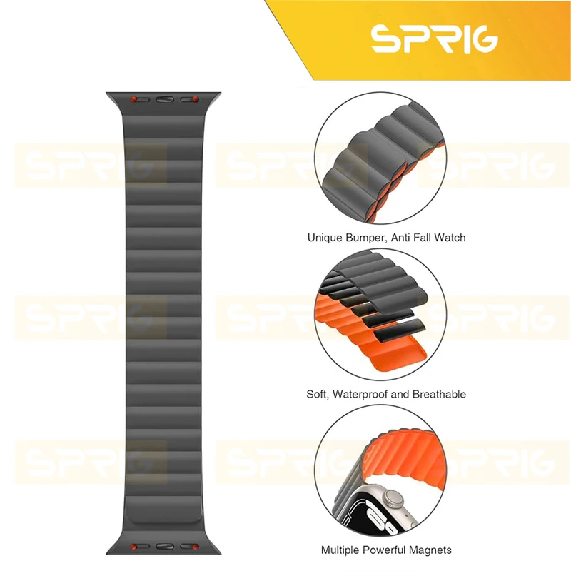 بند اسپریگ مدل Silicone Magnetic Link GRY مناسب برای اپل واچ 42 / 44 / 45 / 49 میلی متری