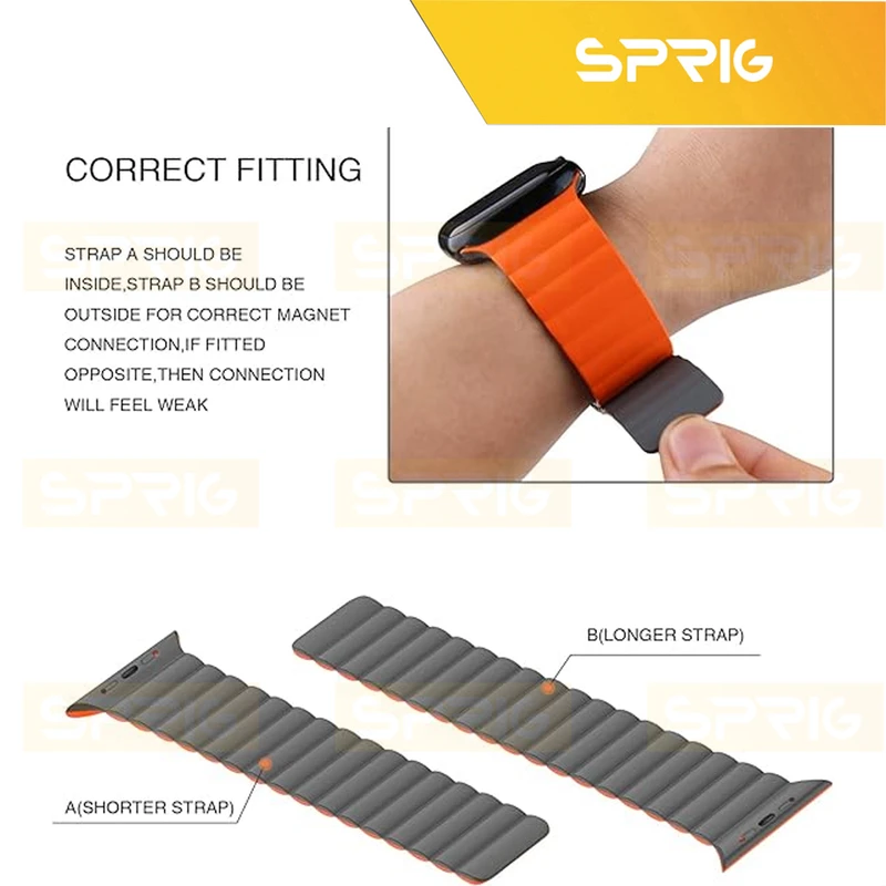 بند اسپریگ مدل Silicone Magnetic Link GRY مناسب برای اپل واچ سری Se/1/2/3/4/5/6/7/8/9/Ultra/Ultra2 سایز 42/44/45 میلی متری