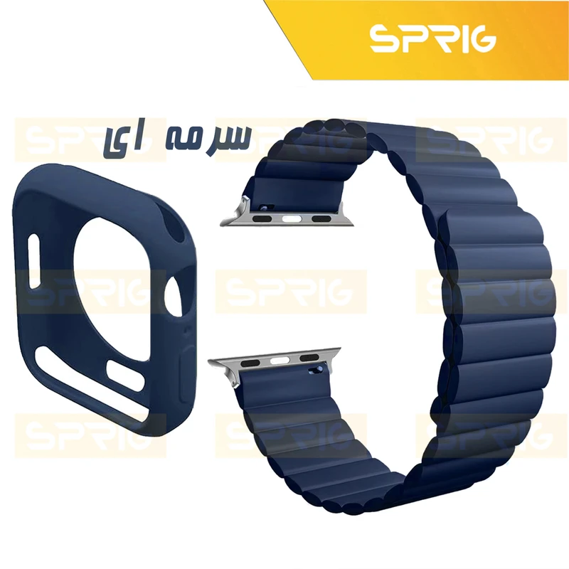 بند اسپریگ مدل Silicone Magnetic Link Protection مناسب برای اپل واچ سری 7/8/9 سایز 45 میلی متری به همراه کاور