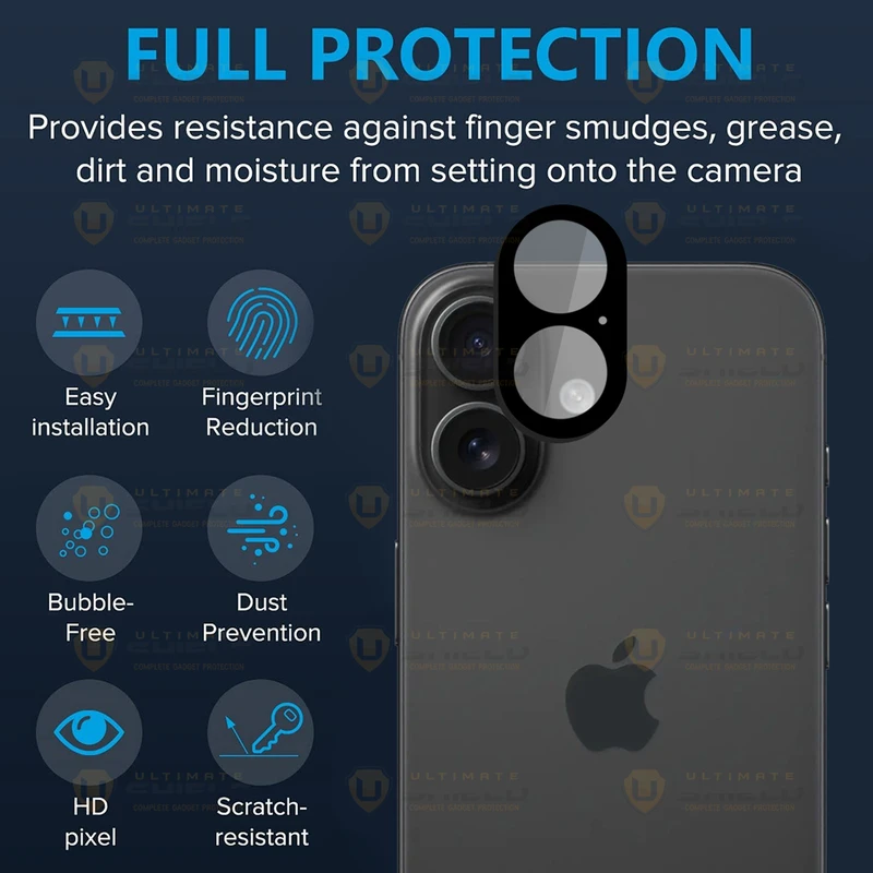 محافظ لنز دوربین آلتیمیت شیلد مدل Noir Glass UL مناسب برای گوشی موبایل اپل iPhone 16 / 16 Plus