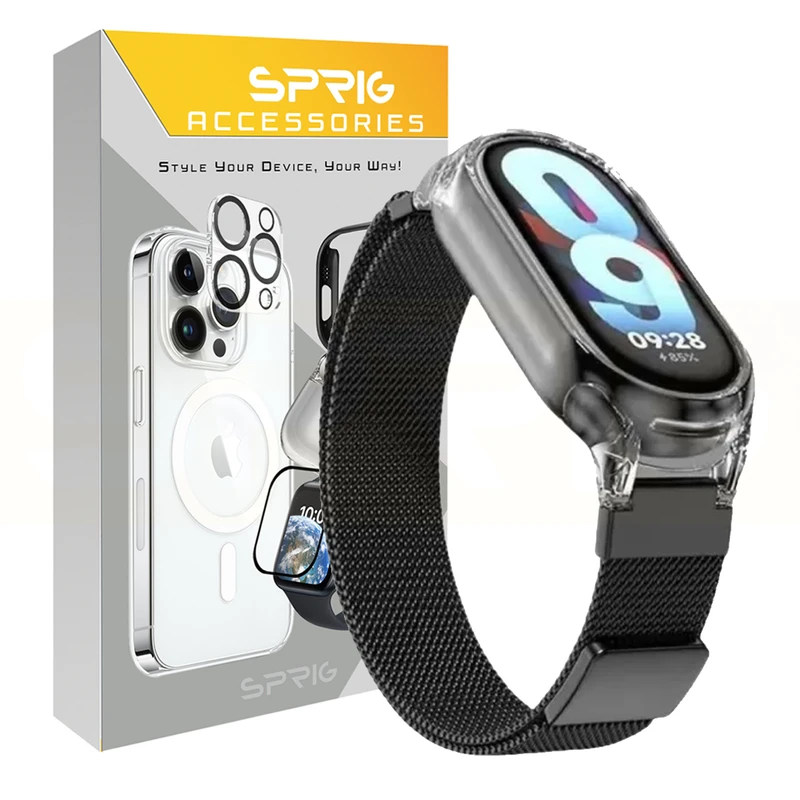 بند اسپریگ مدل Milanese Clear Cover مناسب برای ساعت هوشمند شیائومی Mi band 8/9