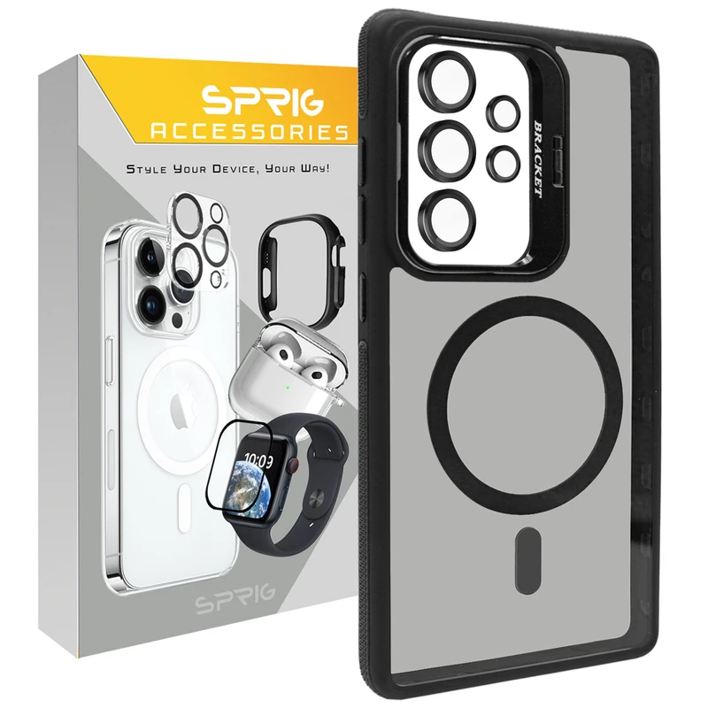 کاور اسپریگ مدل STND Bracket Ring مناسب برای گوشی موبایل سامسونگ Galaxy S25 Ultra به همراه محافظ لنز دوربین