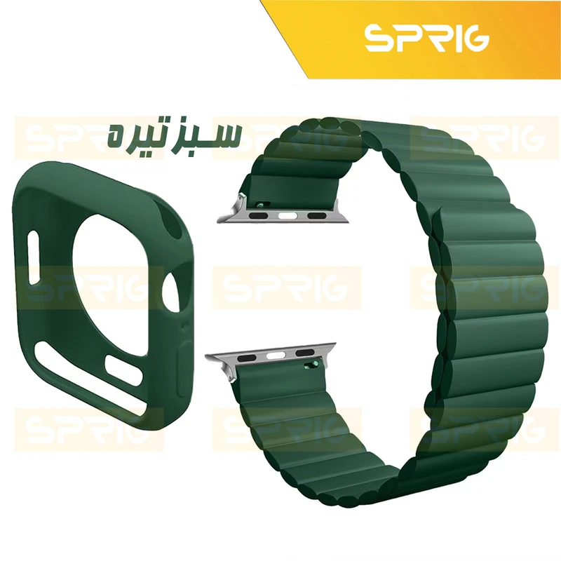 بند اسپریگ مدل Silicone Magnetic Link Protection مناسب برای اپل واچ سری 7/8/9 سایز 45 میلی متری به همراه کاور