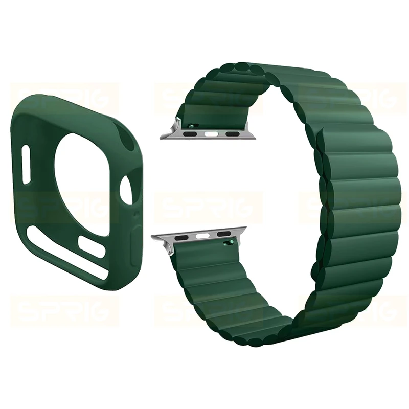 بند اسپریگ مدل Silicone Magnetic Link Protection مناسب برای اپل واچ سری 7/8/9 سایز 45 میلی متری به همراه کاور