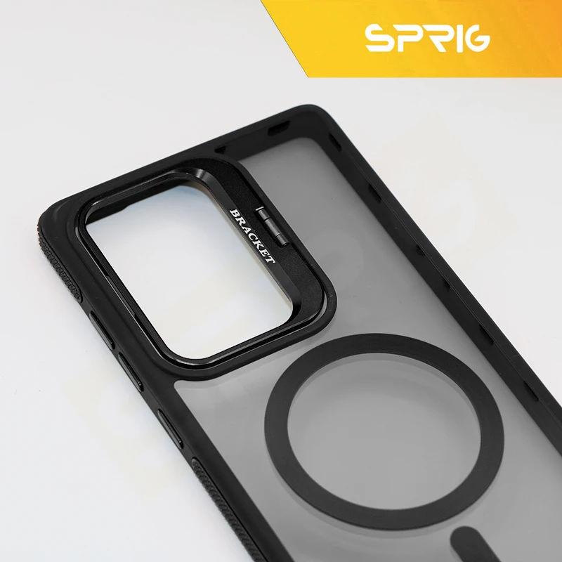 کاور اسپریگ مدل STND Bracket Ring مناسب برای گوشی موبایل سامسونگ Galaxy S25 Ultra به همراه محافظ لنز دوربین