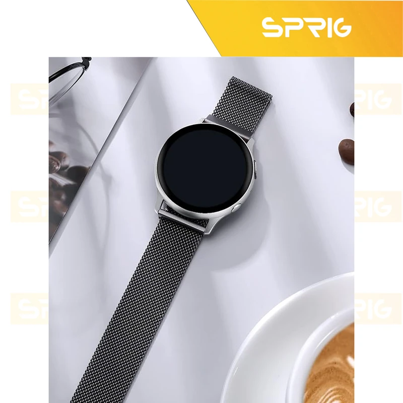 بند اسپریگ مدل Gray Milanese مناسب برای ساعت هوشمند سامسونگ Galaxy Watch Active 2 40mm / Active 2 44mm / Watch 3 size 41mm / Watch 4 40mm / watch 4 42mm / watch 4 44mm / watch 4 classic 46mm
