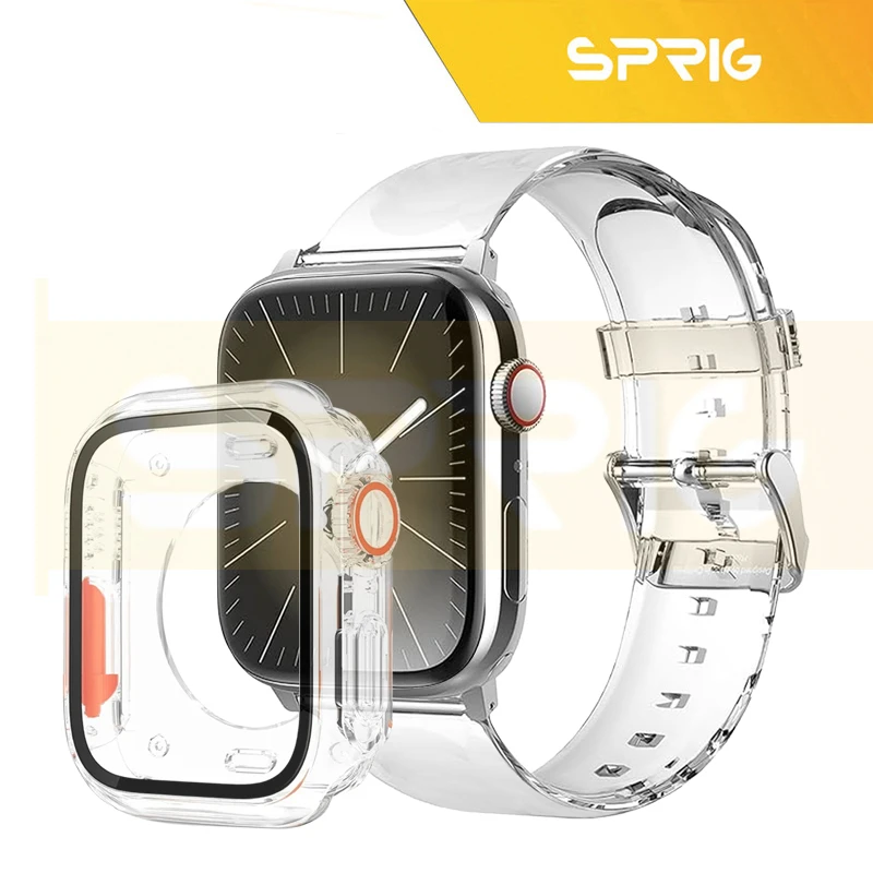 بند اسپریگ مدل 360-Clear Ultra Design مناسب برای اپل واچ Series 8 45mm / Series 7 45mm / Series 9 45mm به همراه کاور