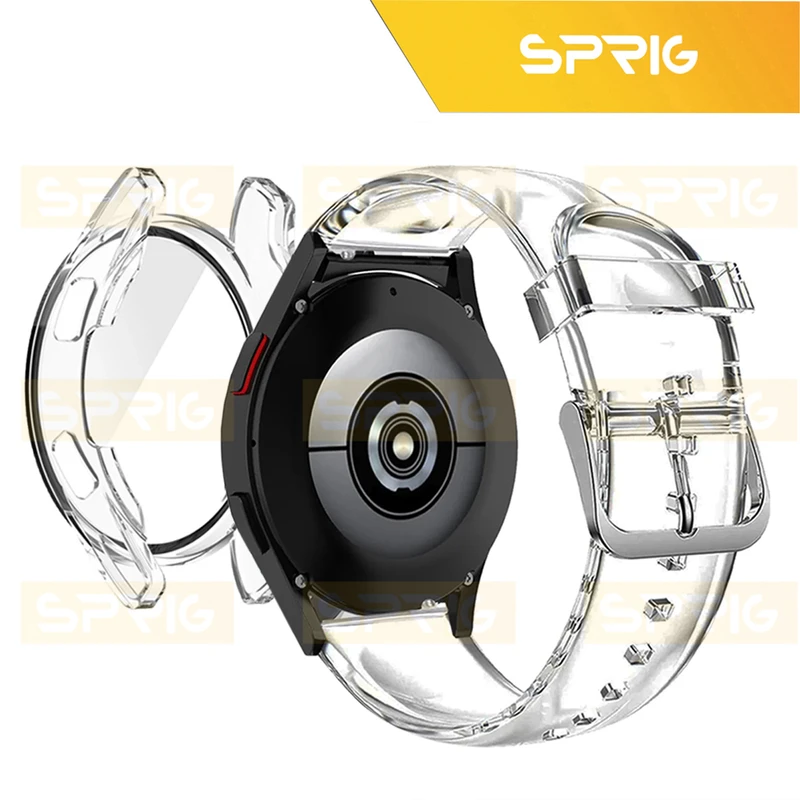 بند اسپریگ مدل Clear Silicone PC مناسب برای ساعت هوشمند سامسونگ Galaxy Watch 6 classic 47mm به همراه کاور