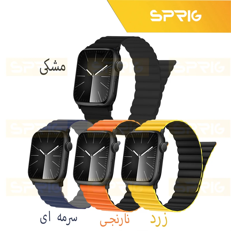 بند اسپریگ مدل Silicone Magnetic Link BK مناسب برای اپل واچ Series 7 Aluminum 45mm / Series 8 Aluminum 45mm / Series 9 Aluminum 45mm