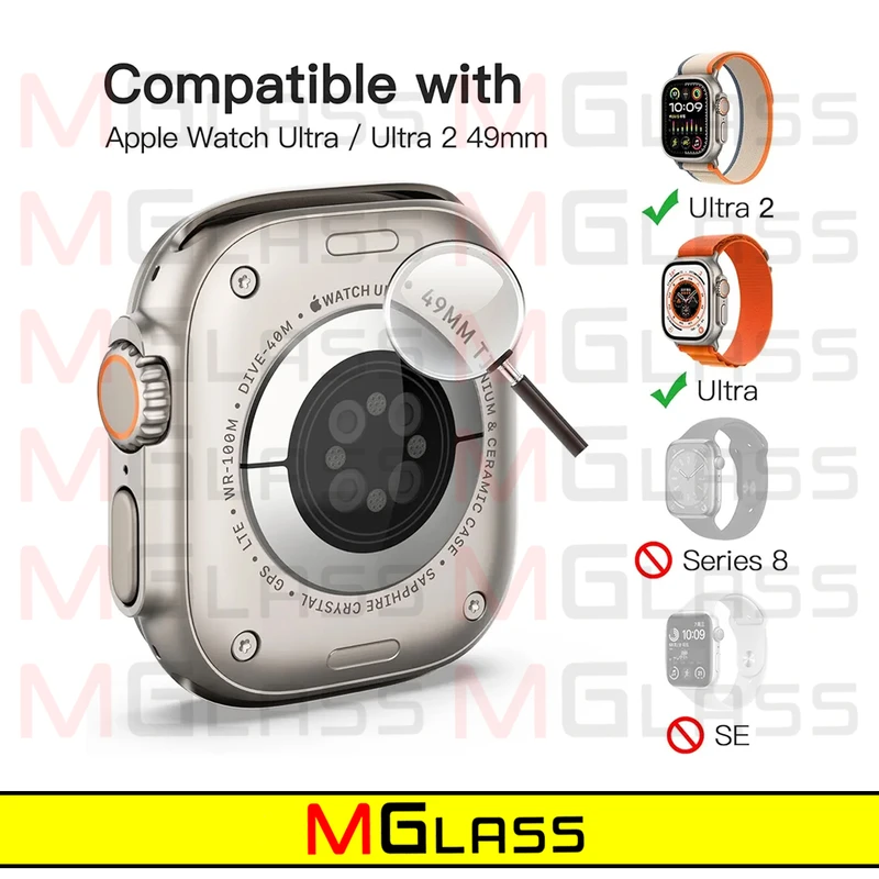 محافظ صفحه نمایش شیشه‌ای ام‌گلس مدل SH-FULL-MG مناسب برای اپل واچ Ultra 49mm / Ultra 2 49mm بسته دو عددی