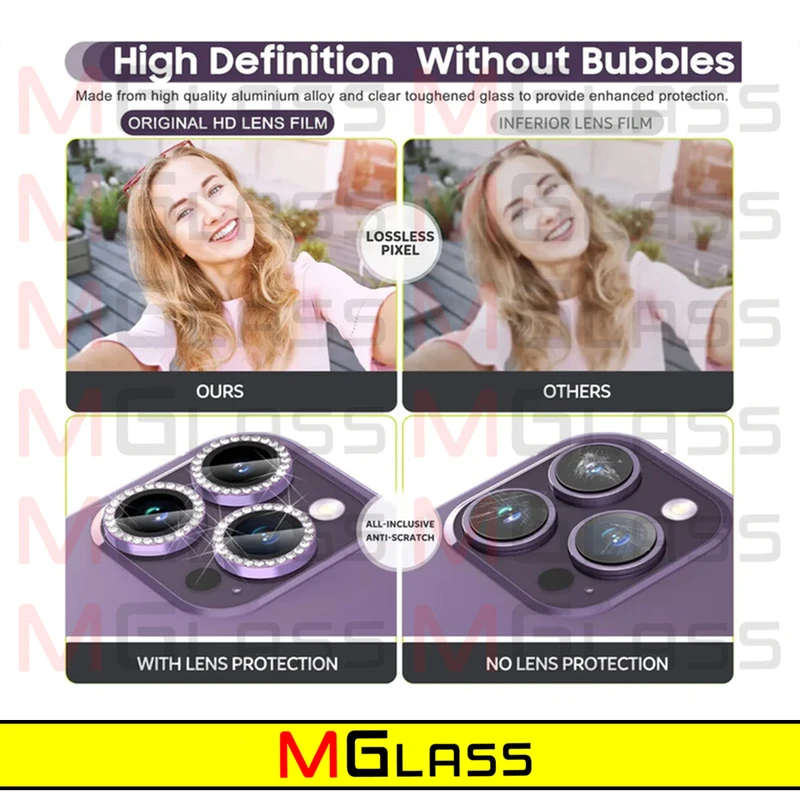 محافظ لنز دوربین ام‌گلس مدل Metal-Diamond مناسب برای گوشی موبایل اپل Iphone 12