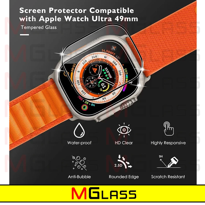 محافظ صفحه نمایش شیشه‌ای ام‌گلس مدل SH-FULL-MG مناسب برای اپل واچ Ultra 49mm / Ultra 2 49mm بسته دو عددی