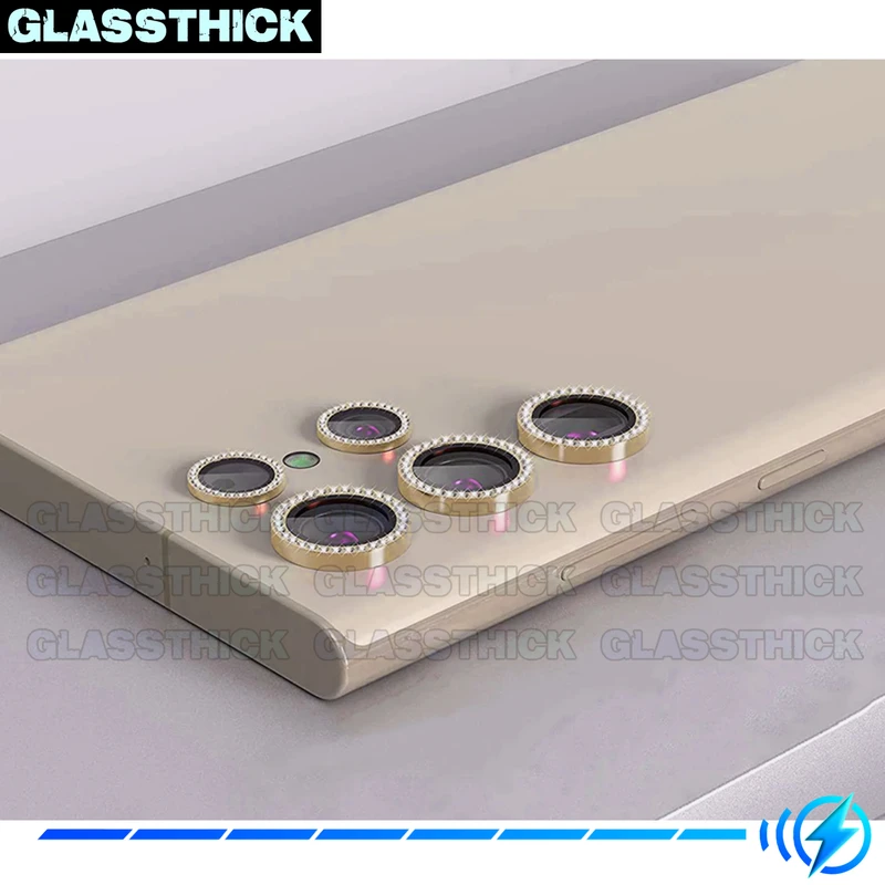 محافظ لنز دوربین گلستیک مدل Diamond Metal Ring مناسب برای گوشی موبایل سامسونگ Galaxy S22 Ultra