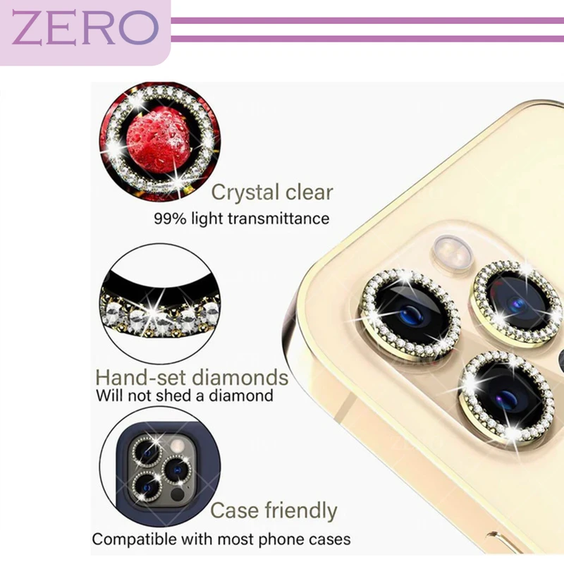 محافظ لنز دوربین زیرو مدل Ring-Diamond مناسب برای گوشی موبایل اپل Iphone 11 Pro / 11 Pro Max