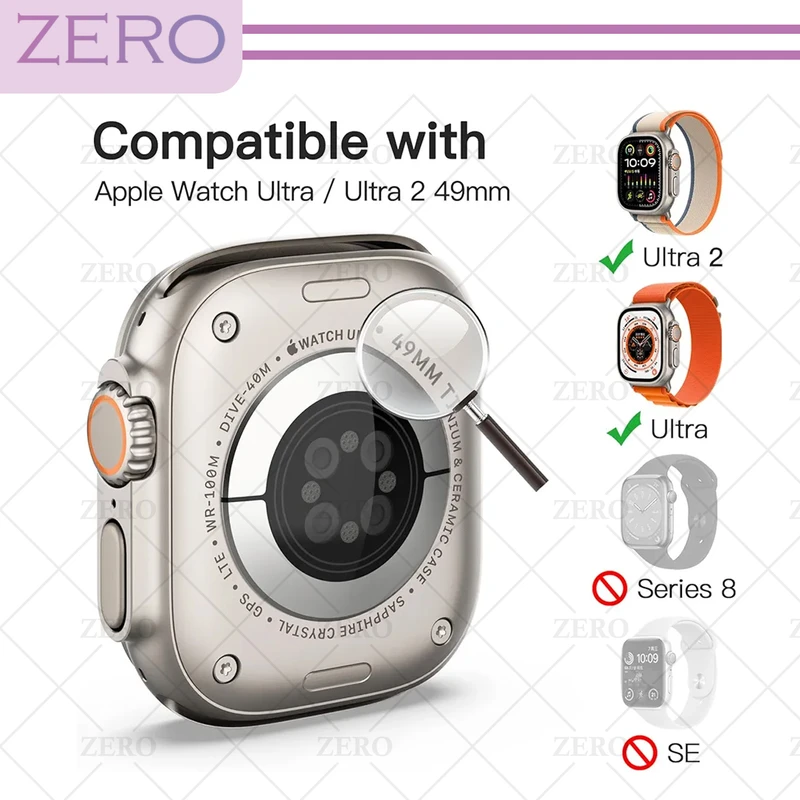 محافظ صفحه نمایش شیشه‌ای زیرو مدل SH-FULL-ZR مناسب برای اپل واچ Ultra 49mm / Ultra 2 49mm بسته سه عددی