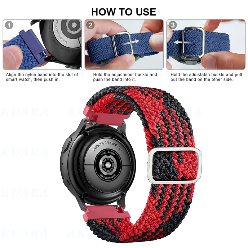 بند آکوآرا مدل RdBlk-Woven مناسب برای ساعت هوشمند سامسونگ Galaxy Watch 4 40mm / Watch 4 44mm / Watch 5 Pro 45mm / Watch 5 44mm