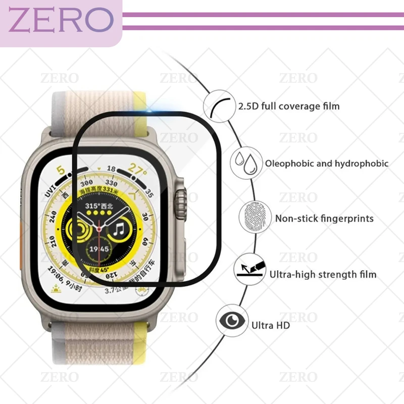 محافظ صفحه نمایش شیشه‌ای زیرو مدل SH-FULL-ZR مناسب برای اپل واچ Ultra 49mm / Ultra 2 49mm