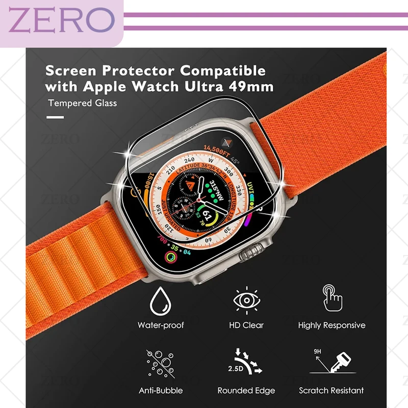 محافظ صفحه نمایش شیشه‌ای زیرو مدل SH-FULL-ZR مناسب برای اپل واچ Ultra 49mm / Ultra 2 49mm