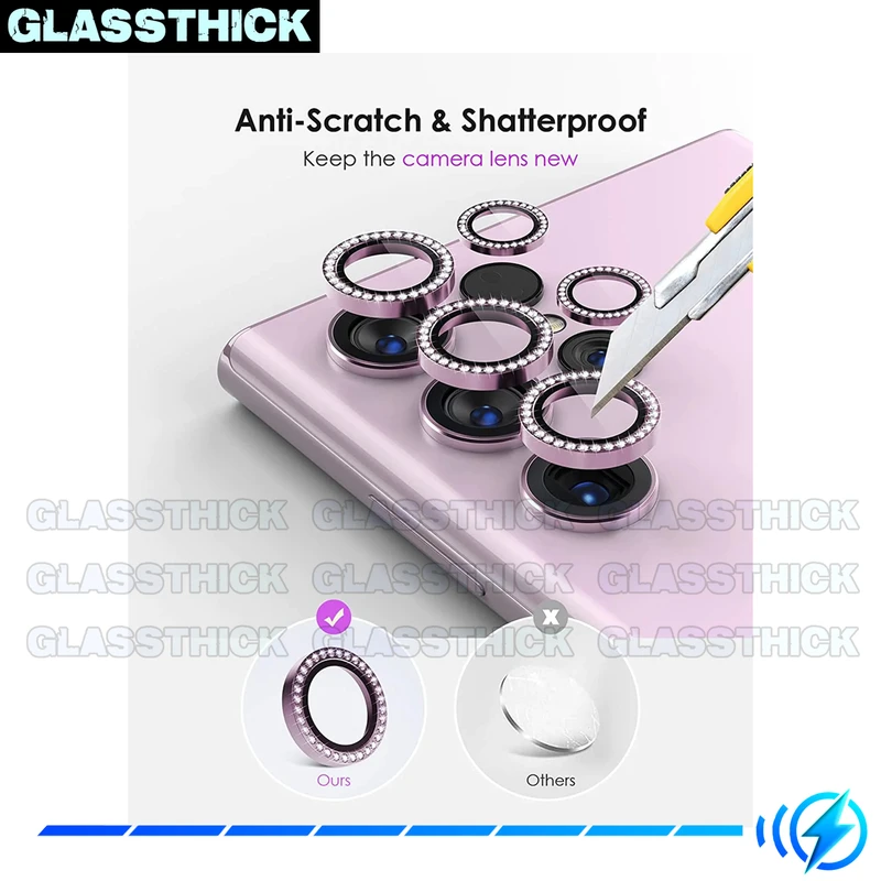 محافظ لنز دوربین گلستیک مدل Diamond Metal Ring مناسب برای گوشی موبایل سامسونگ Galaxy S22 Ultra