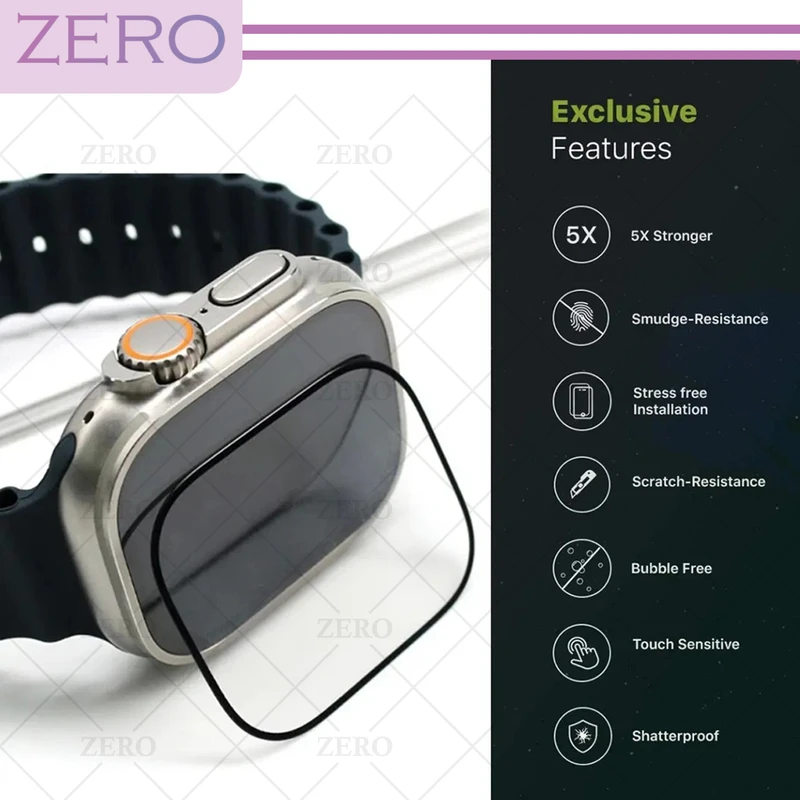 محافظ صفحه نمایش شیشه‌ای زیرو مدل SH-FULL-ZR مناسب برای اپل واچ Ultra 49mm / Ultra 2 49mm بسته سه عددی