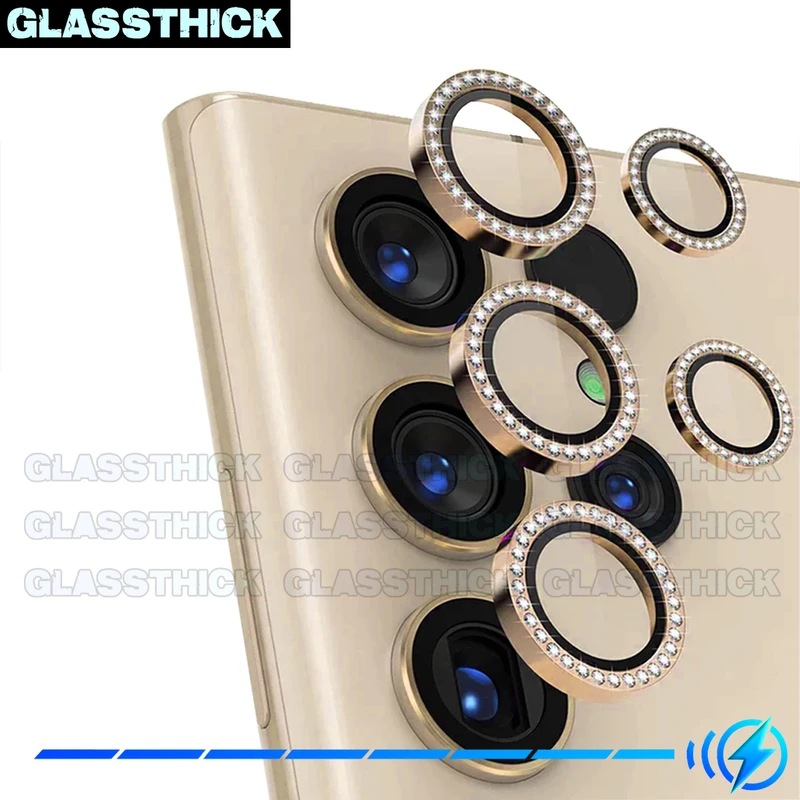 محافظ لنز دوربین گلستیک مدل Diamond Metal Ring مناسب برای گوشی موبایل سامسونگ Galaxy S22 Ultra