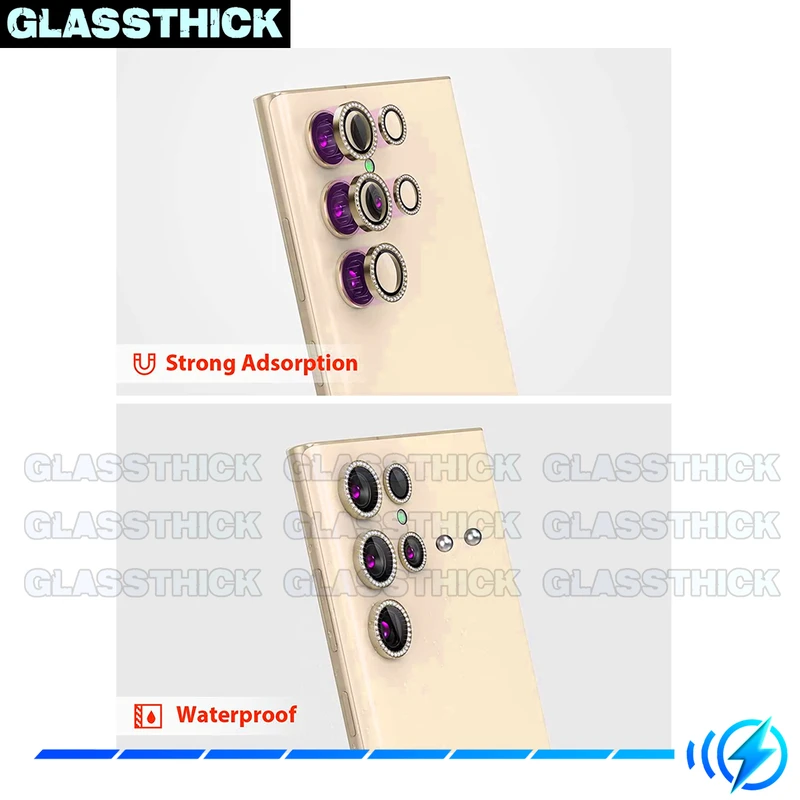 محافظ لنز دوربین گلستیک مدل Diamond Metal Ring مناسب برای گوشی موبایل سامسونگ Galaxy S22 Ultra