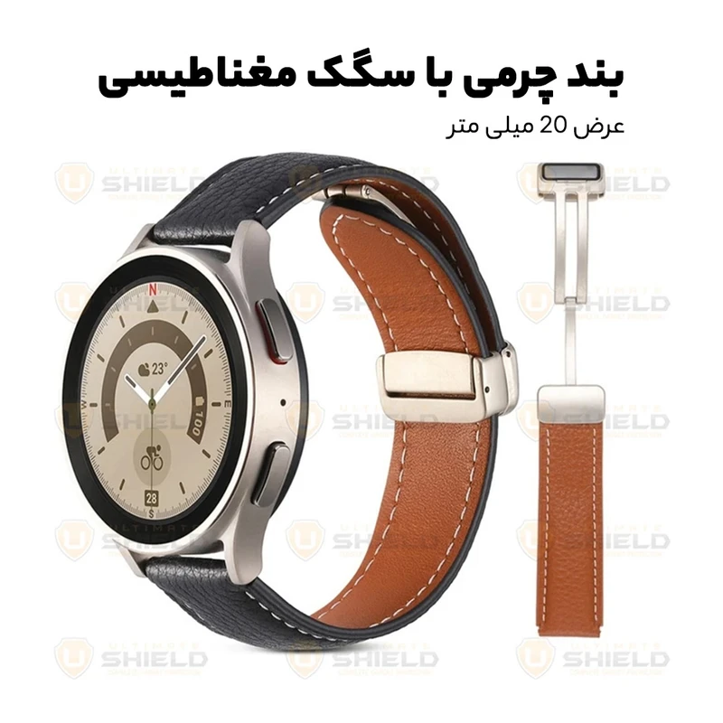 بند آلتیمیت شیلد مدل MAG Leather UL TW مناسب برای ساعت هوشمند سامسونگ Galaxy Gear S3 Frontier SM-R760 / Neo R381 / Live 382