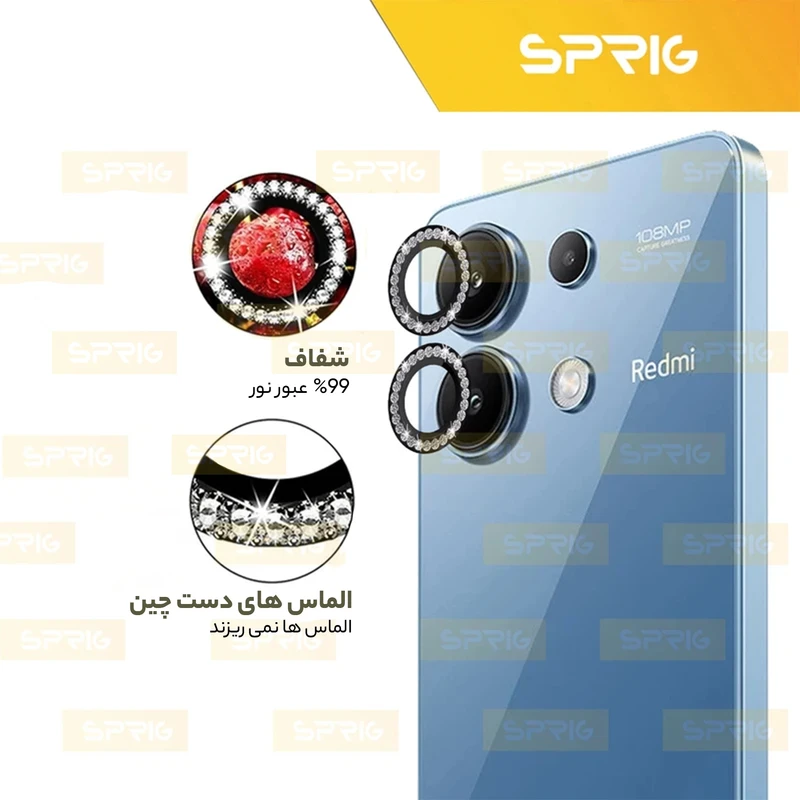 محافظ لنز دوربین رینگی اسپریگ مدل Ring Metal Diamond مناسب برای گوشی موبایل شیائومی Redmi Note 13 4G