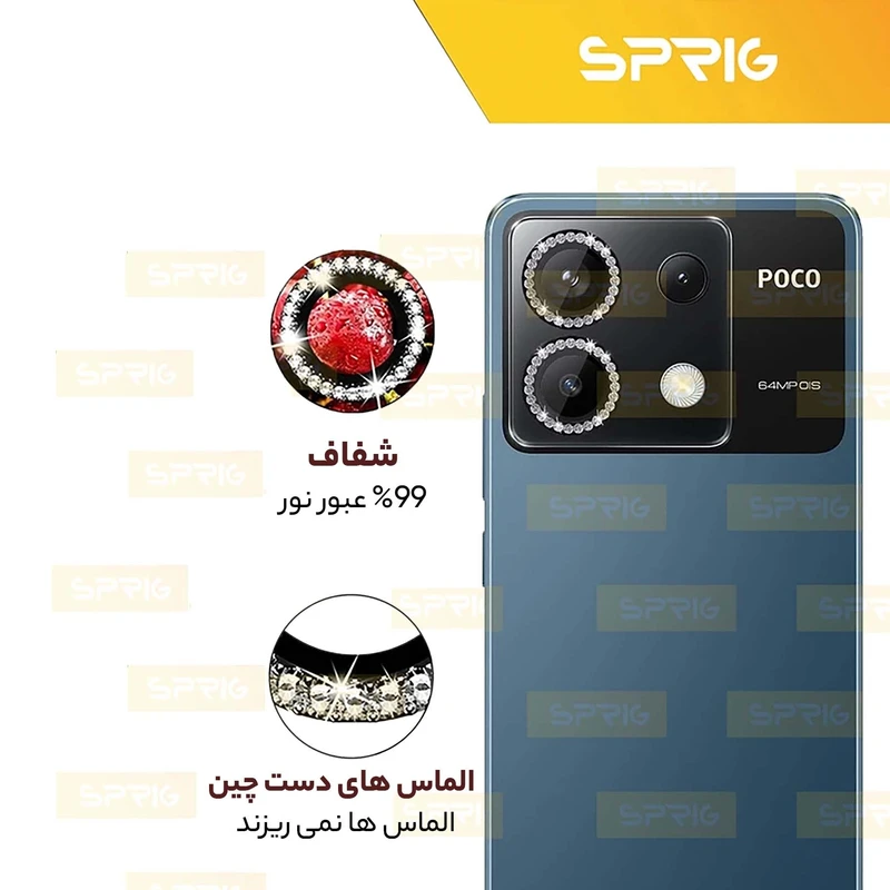 محافظ لنز دوربین رینگی اسپریگ مدل Ring Metal Diamond مناسب برای گوشی موبایل شیائومی Poco X6
